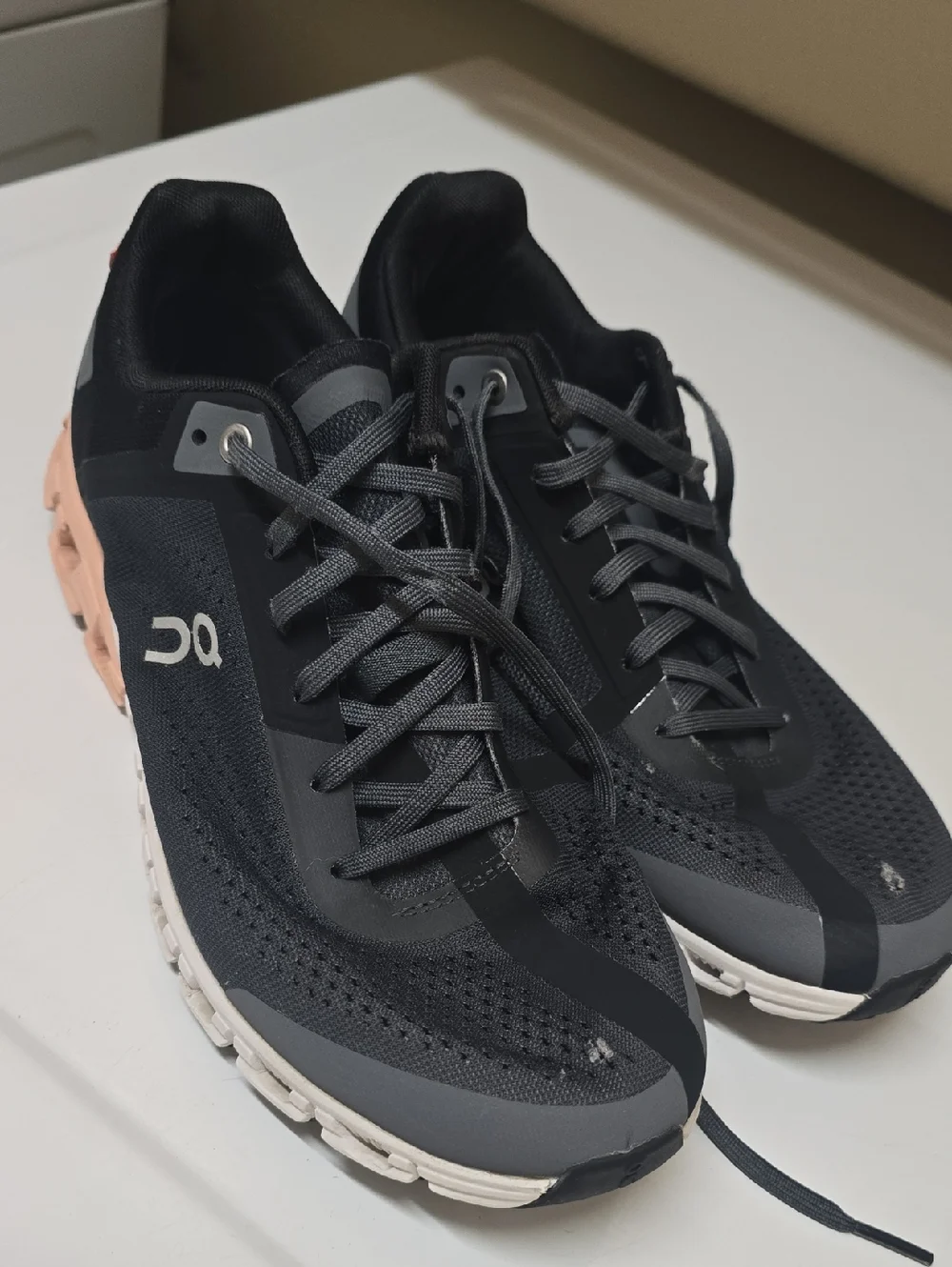 On Women's Cloudrunning Sneakers - Black/Grey with Peach Accent 10.5